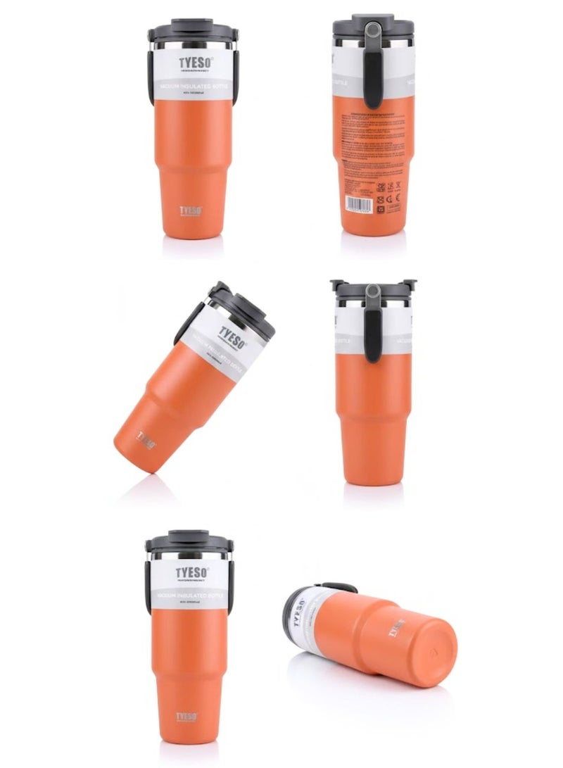 TYESO 1200ml Vacuum Insulated Tumbler 40oz Stainless Steel Travel Mug with Handle & Lid – Double Wall Thermal Water Bottle for Hot & Cold Drinks, Leakproof Large Capacity Cup – Orange - Image 5